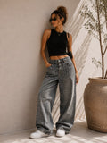 Calça Jeans Wide Leg com Aplicações