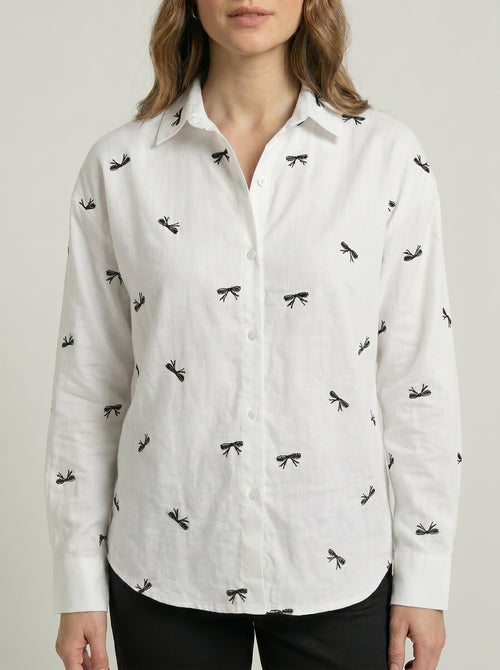 Camisa Social Feminina Bordado Laços