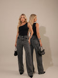 Calça Wide Leg Jeans com Brilhos